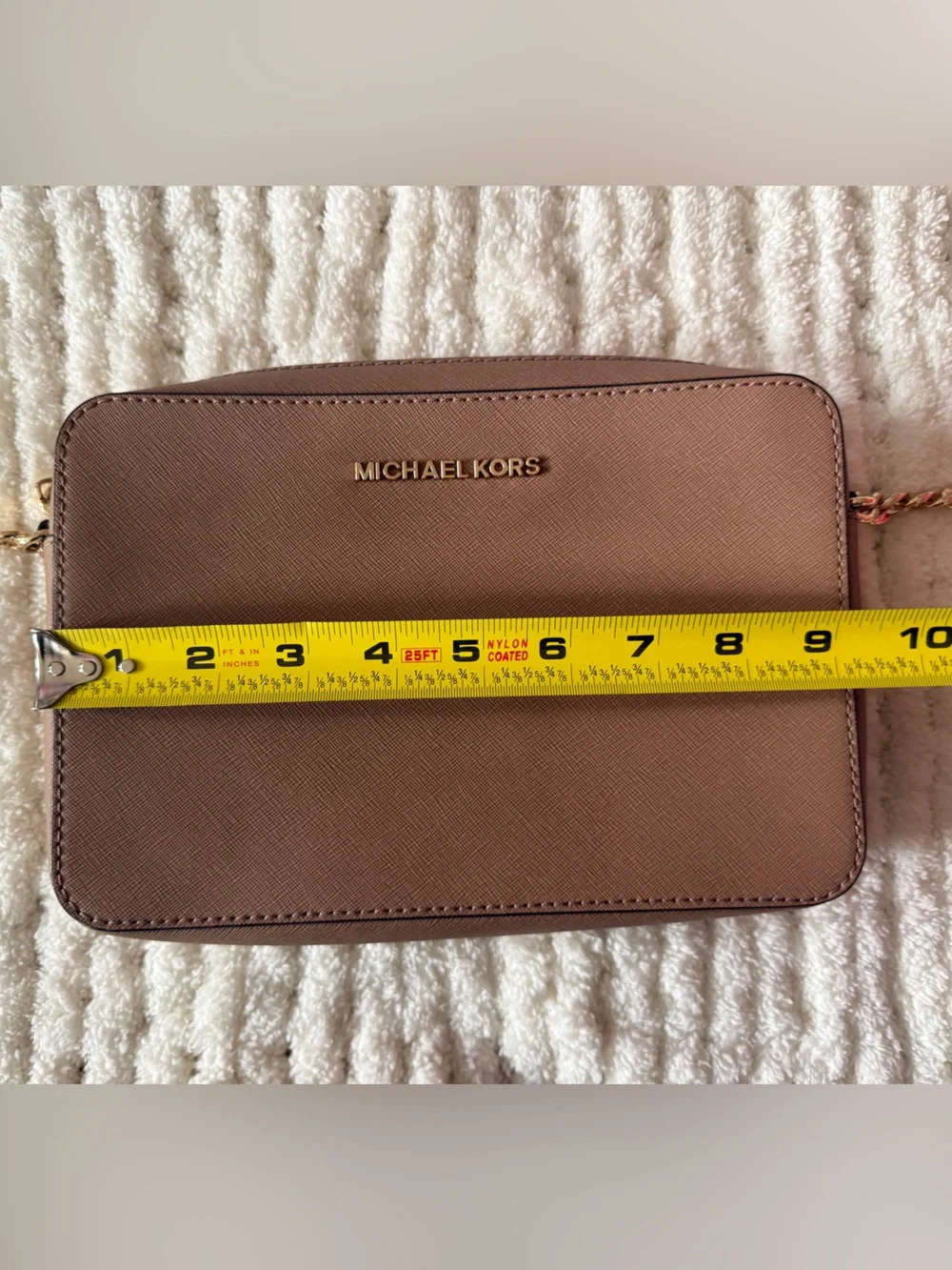 Michael Kors Taupe Saffiano Leather Crossbody with Gold Chain